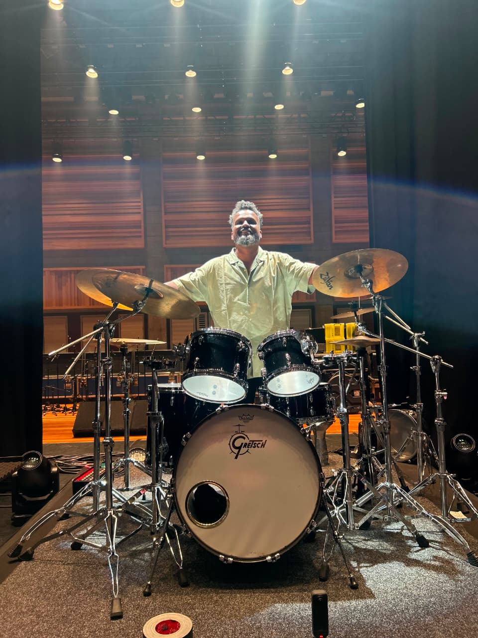 Gretsch India artist Joe Jacob behind his Gretsch drum kit