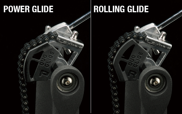 Tama Duo Glide cam in Power Glide and Rolling Glide positions