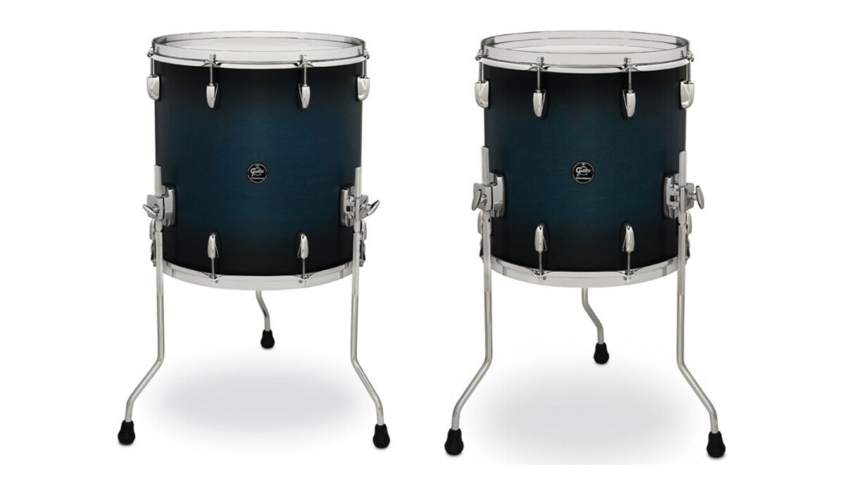 Gretsch Renown floor toms in Satin Antique Blue Burst
