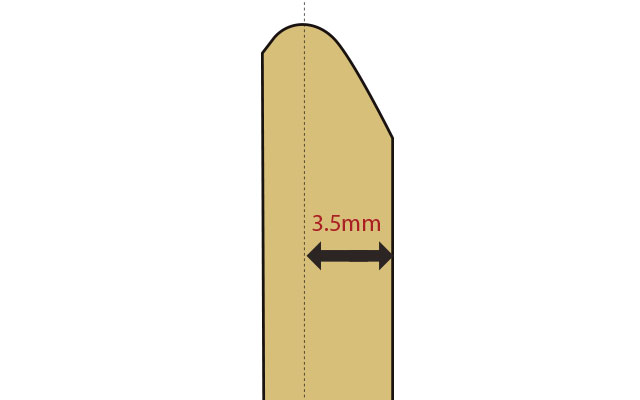 Tama STAR rounded bearing edge profile, peak 3.5mm from the outer surface