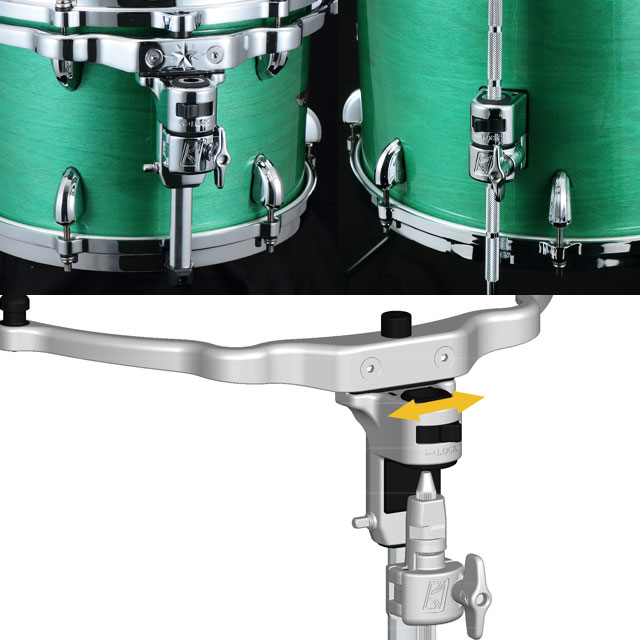 Tama Quick-Lock tom bracket separating on a tom stand