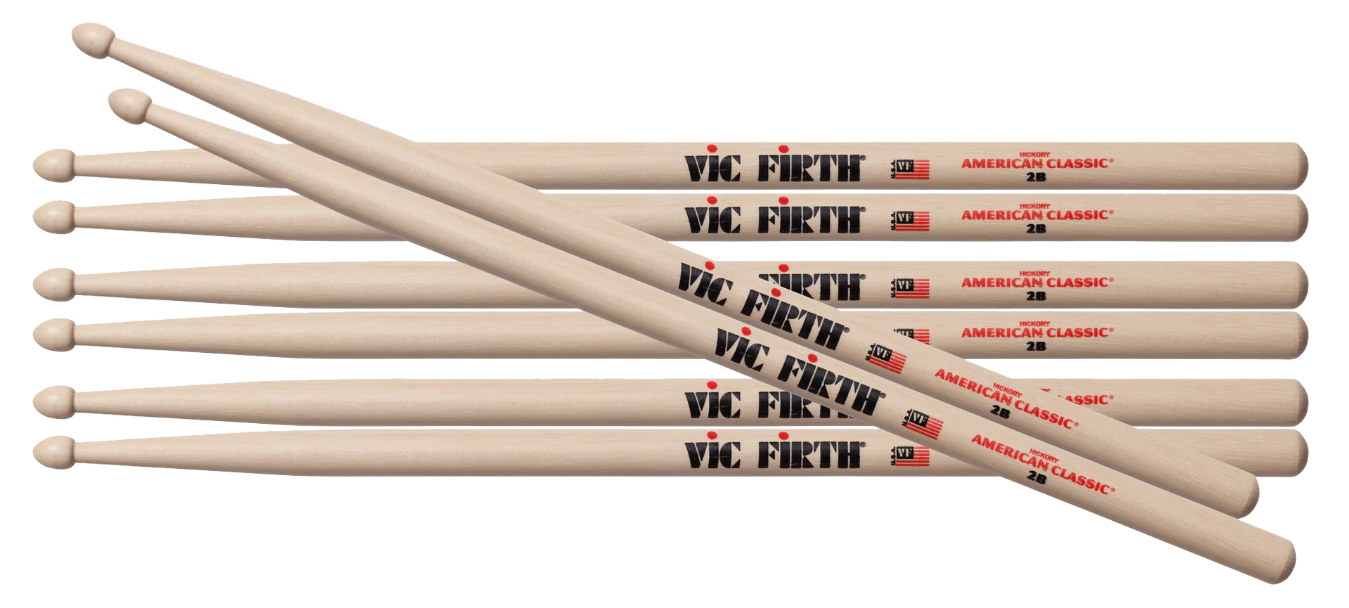 Vic Firth 2B Wood Tip American Classic Drum Sticks Value Pack Of 4 - product image