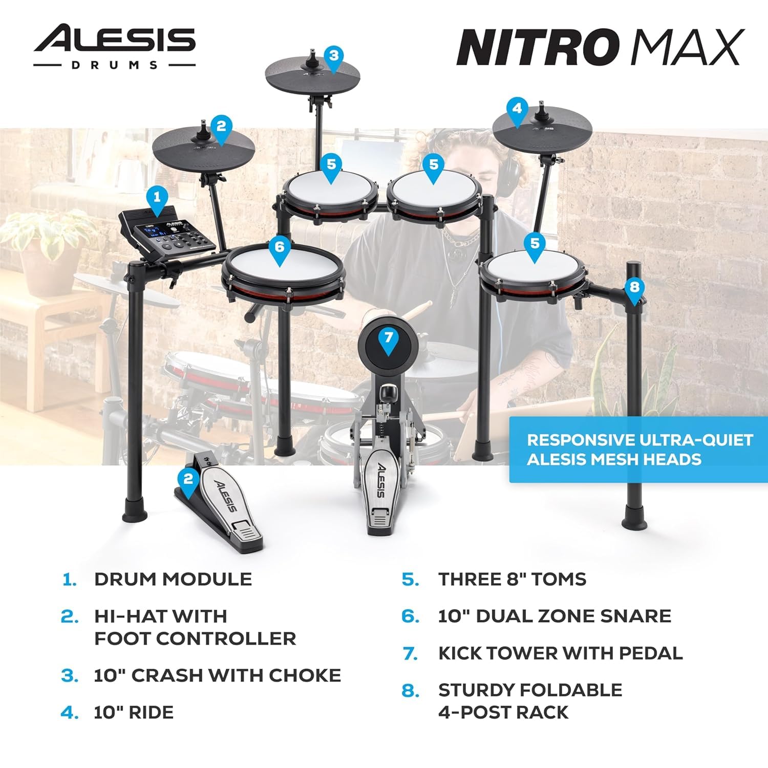 Alesis Nitro Max Electronic Drum Kit module with Bluetooth audio