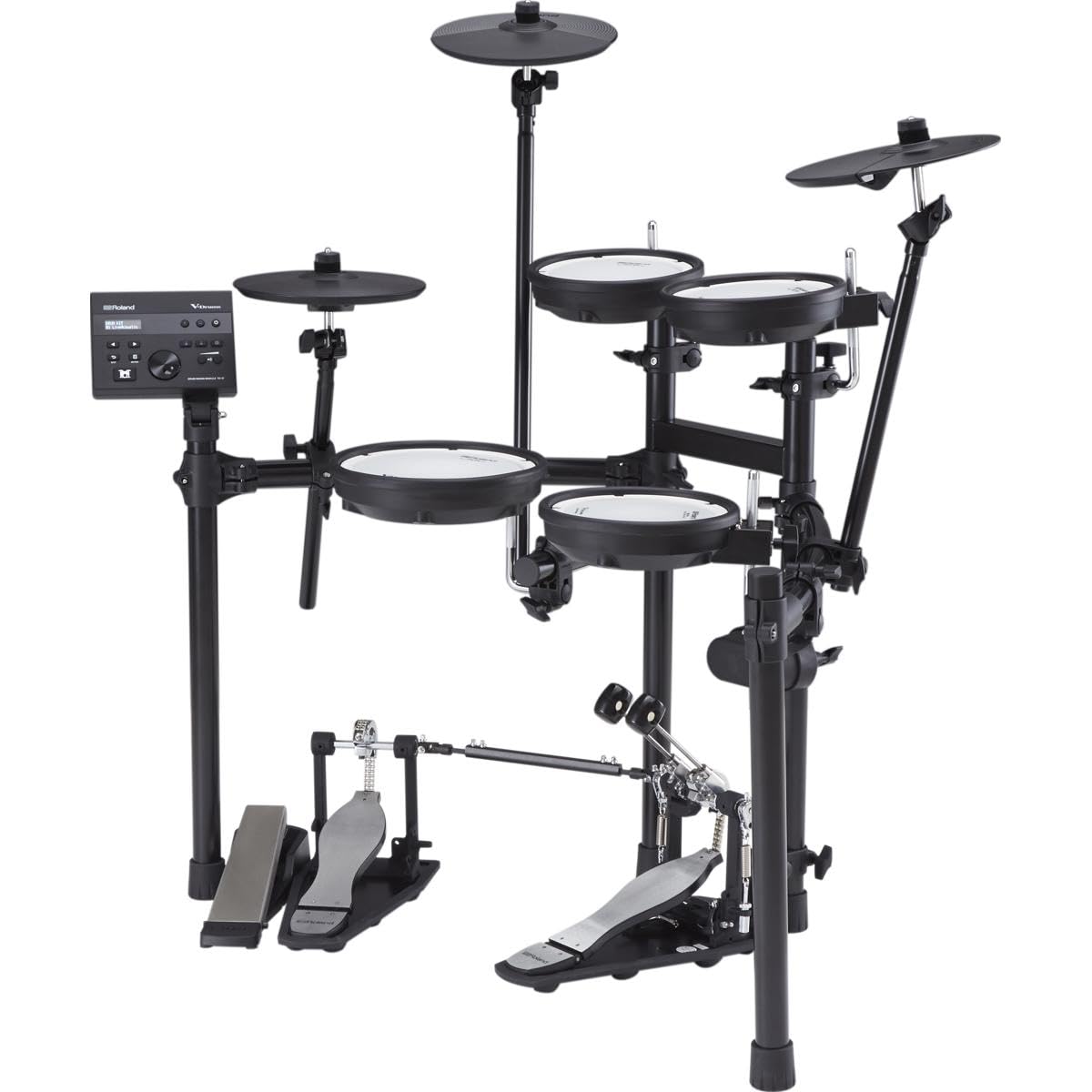 Roland TD-07DMK electronic drum kit angled view with KD-2 kick pad