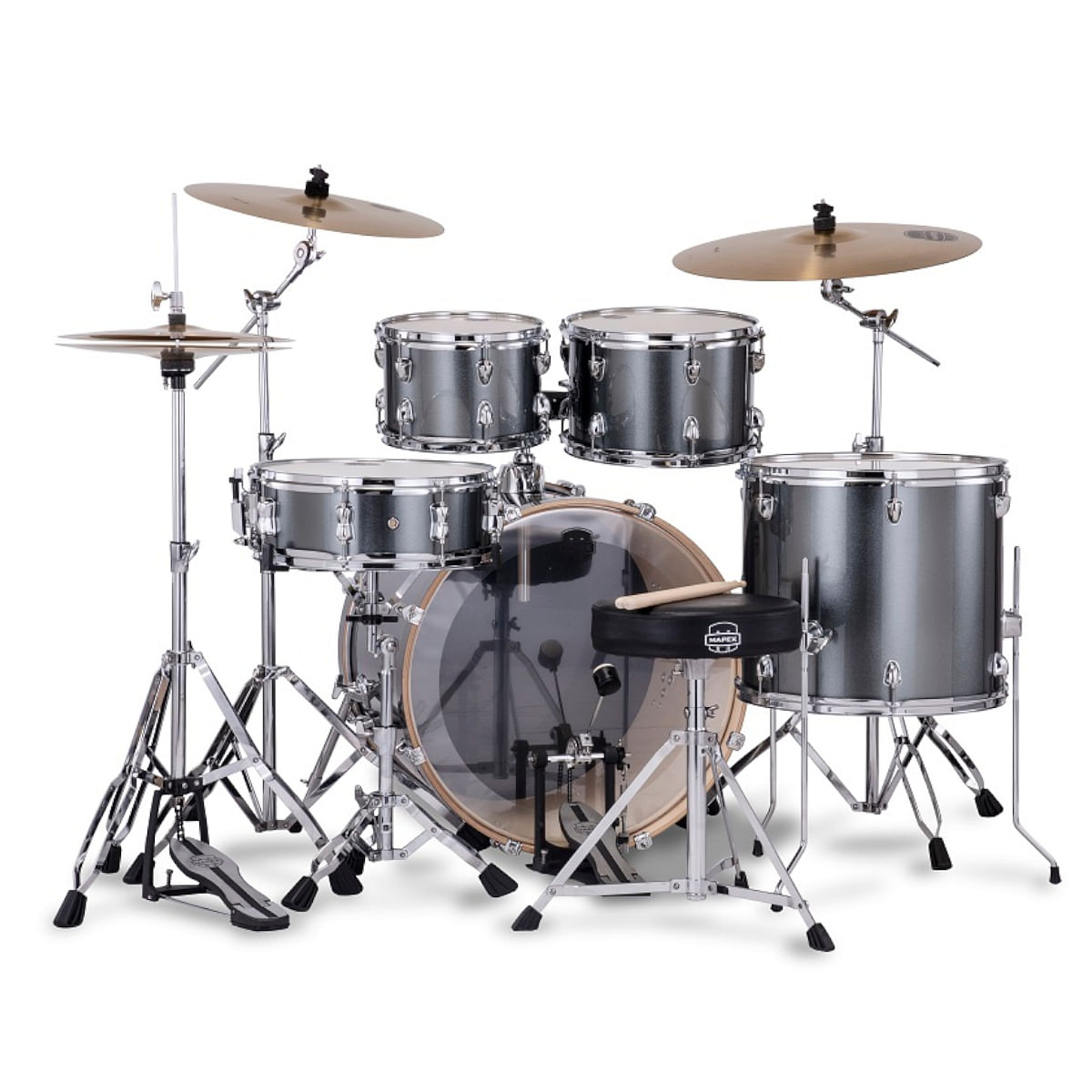 Mapex Venus VE5295FTVC 5-Piece Rock Drum Kit with Hardware & Throne, Steel Blue Metallic - product image