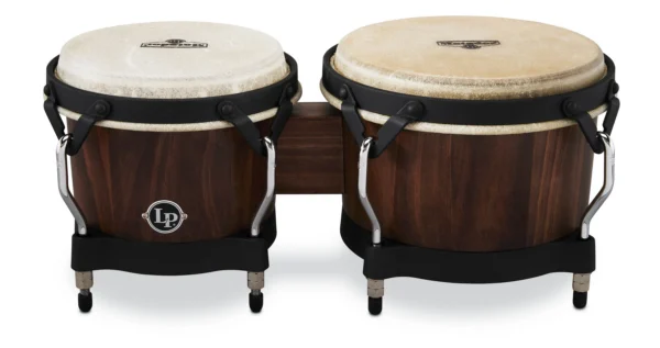 LP Matador Series Wood Bongos, Whiskey Barrel with Black Sand Hardware (M201-WB) - product image