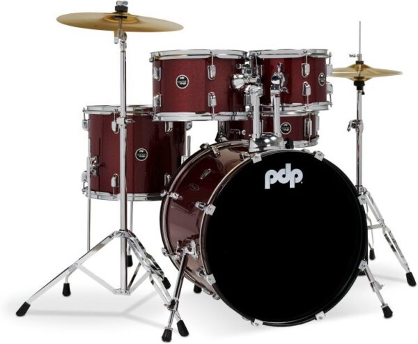 PDP Centerstage 20" 5-Piece Shell pack in Ruby Red Sparkle With Hardware, Throne & Cymbals - product image