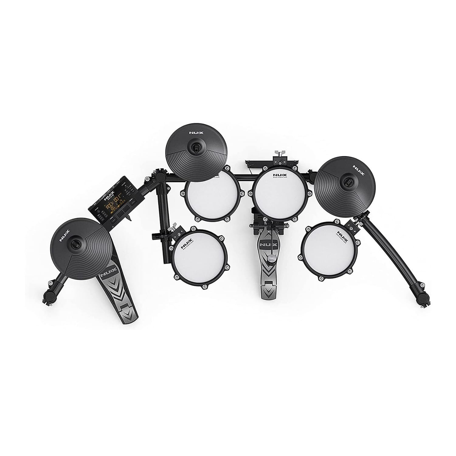 Overhead view of the NUX DM-210 electronic drum kit layout