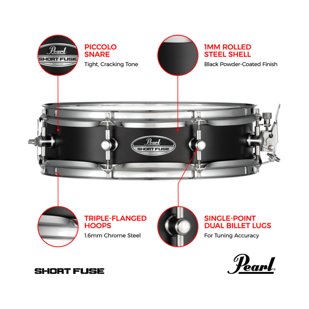 Pearl Short Fuse 13x3.5" Piccolo Snare Drum – Black (SFS1335B/BG) - product image