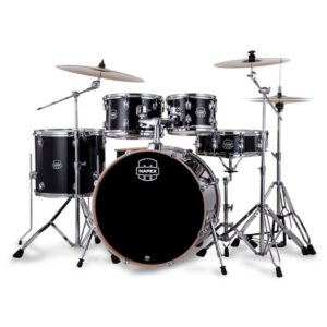 Mapex Venus VE5295FTCVH 5-Piece Rock Drum Kit with Hardware, Cymbals & Throne, Black Galaxy Sparkle