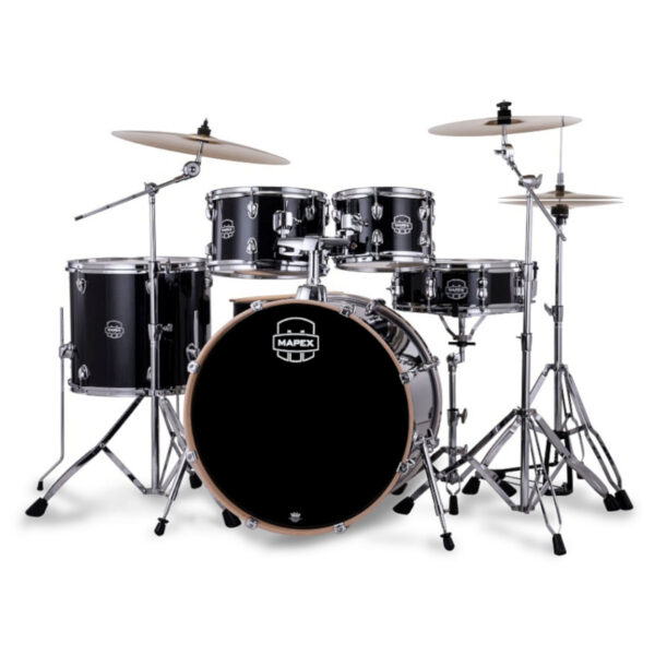 Mapex Venus VE5295FTCVH 5-Piece Rock Drum Kit with Hardware, Cymbals & Throne, Black Galaxy Sparkle - product image