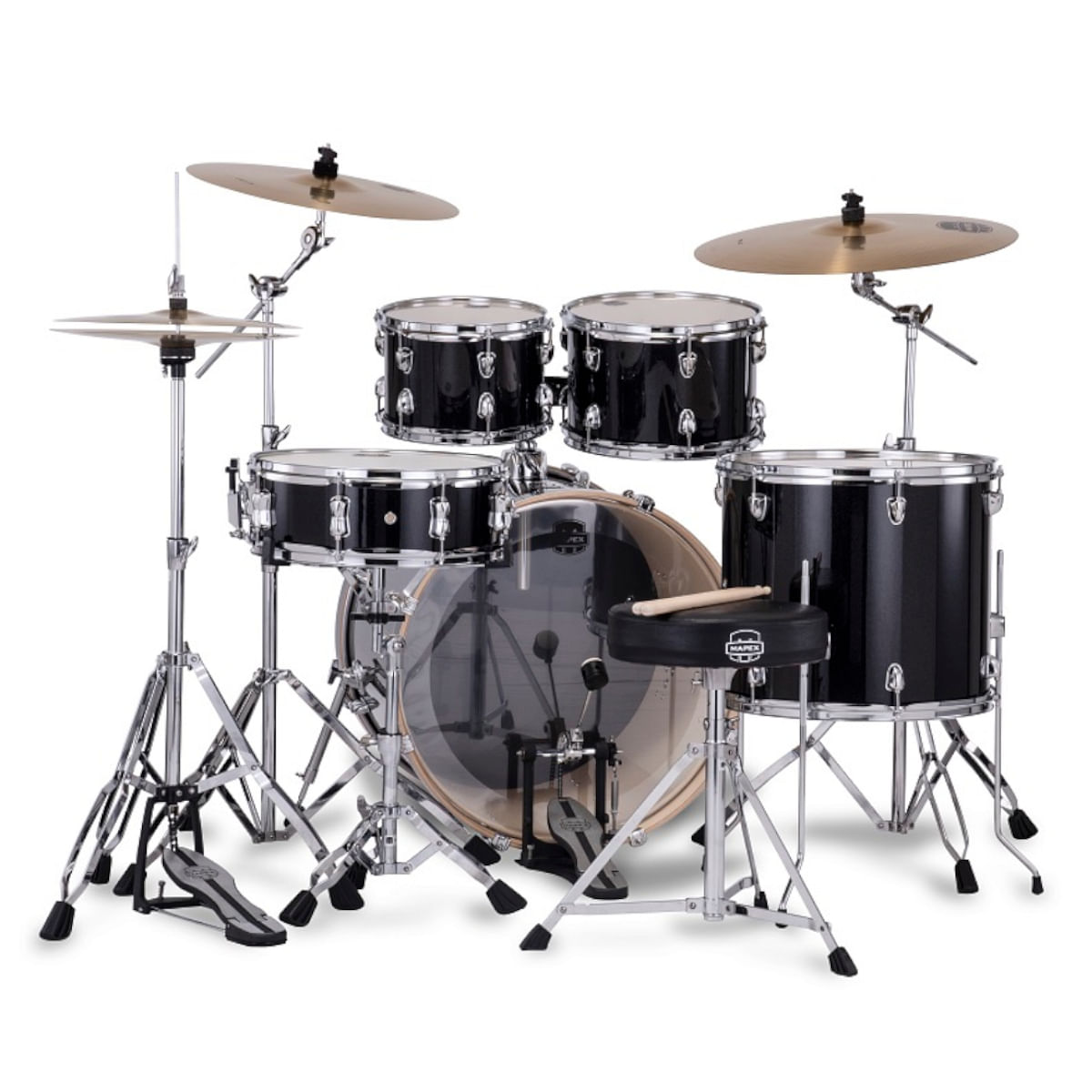 Mapex Venus VE5295FTCVH 5-Piece Rock Drum Kit with Hardware, Cymbals & Throne, Black Galaxy Sparkle - product image