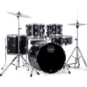 Mapex Comet Dark Black 5 Pcs Hybrid Drum Set W/ Hardware, Throne & Cymbal Pack (14"16"20")