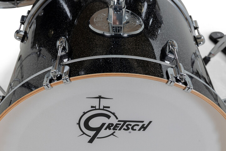 Gretsch Catalina Maple bass drum in Black Stardust with matching maple hoop