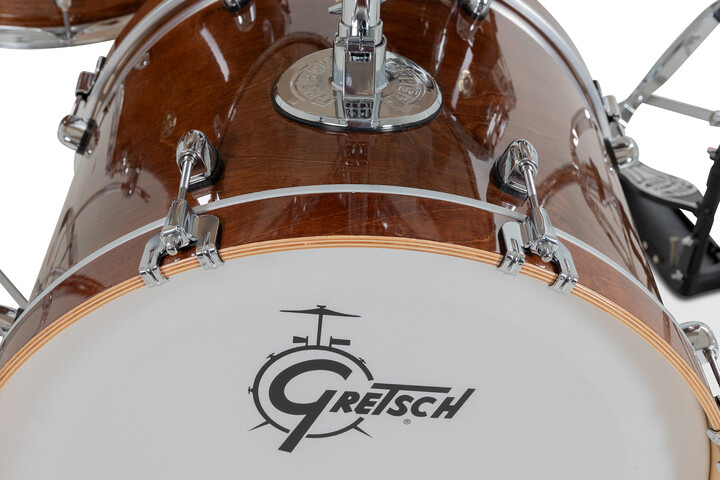 Gretsch Catalina Maple bass drum in Walnut Glaze with matching maple hoop