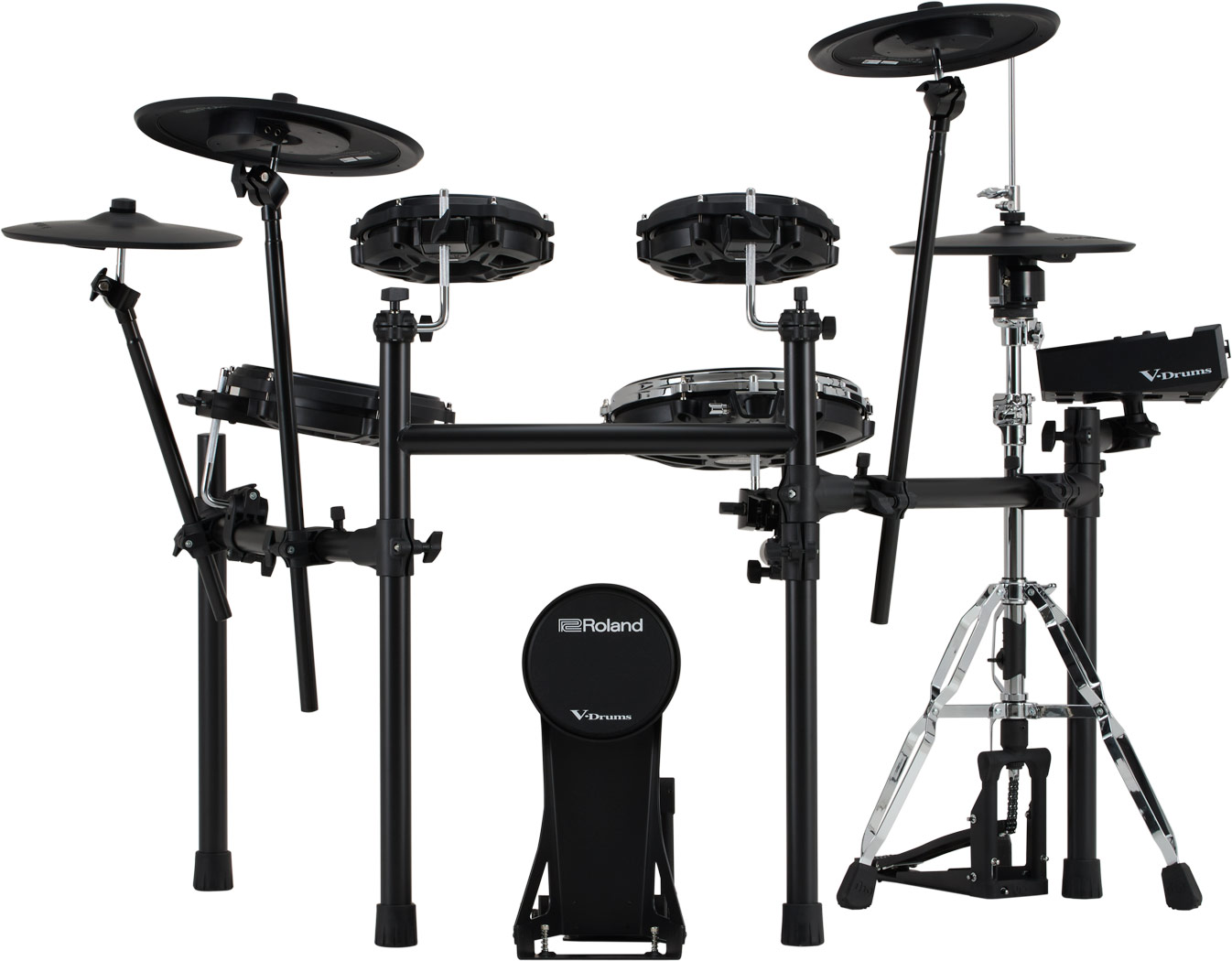 Roland TD316 electronic drum kit rear view with MDS-Compact 2 rack and KD-10 kick