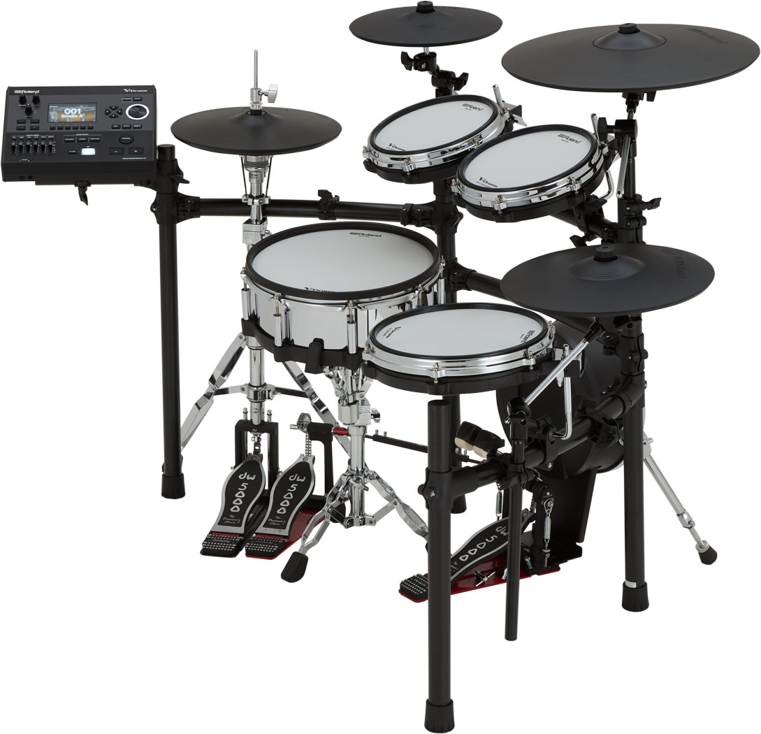 Roland TD516 electronic drum kit angled view with V51 module and digital snare