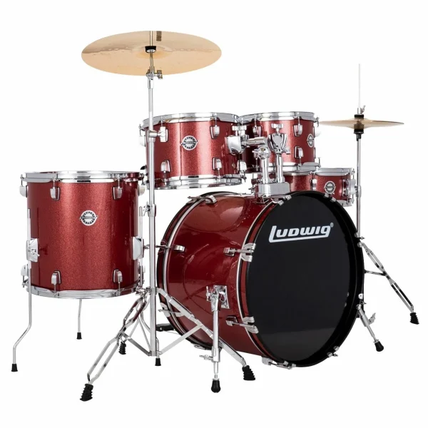 Ludwig Accent Drive 5-Piece Complete Drum Kit with Hardware and Cymbals - Red Sparkle - product image