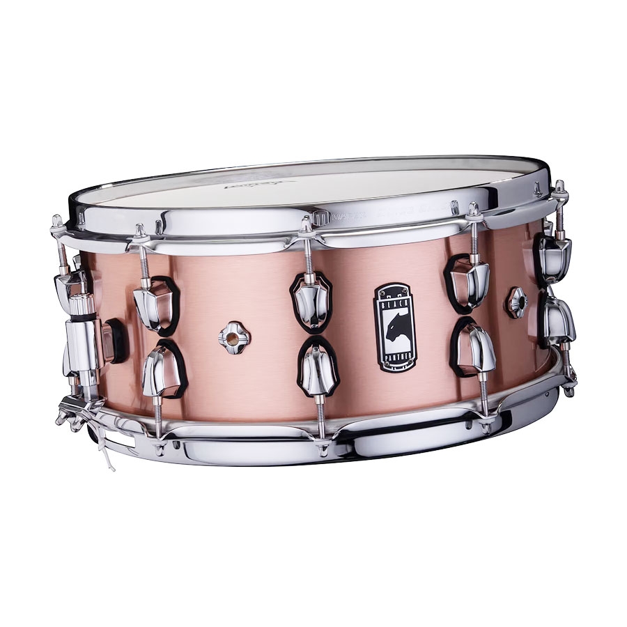 Seamed copper shell of the Mapex Black Panther Predator snare in brushed/gloss finish
