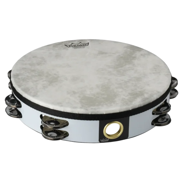 Remo Fiberskyn Tambourine - Quadura White, 10" (Dual-Row) - product image