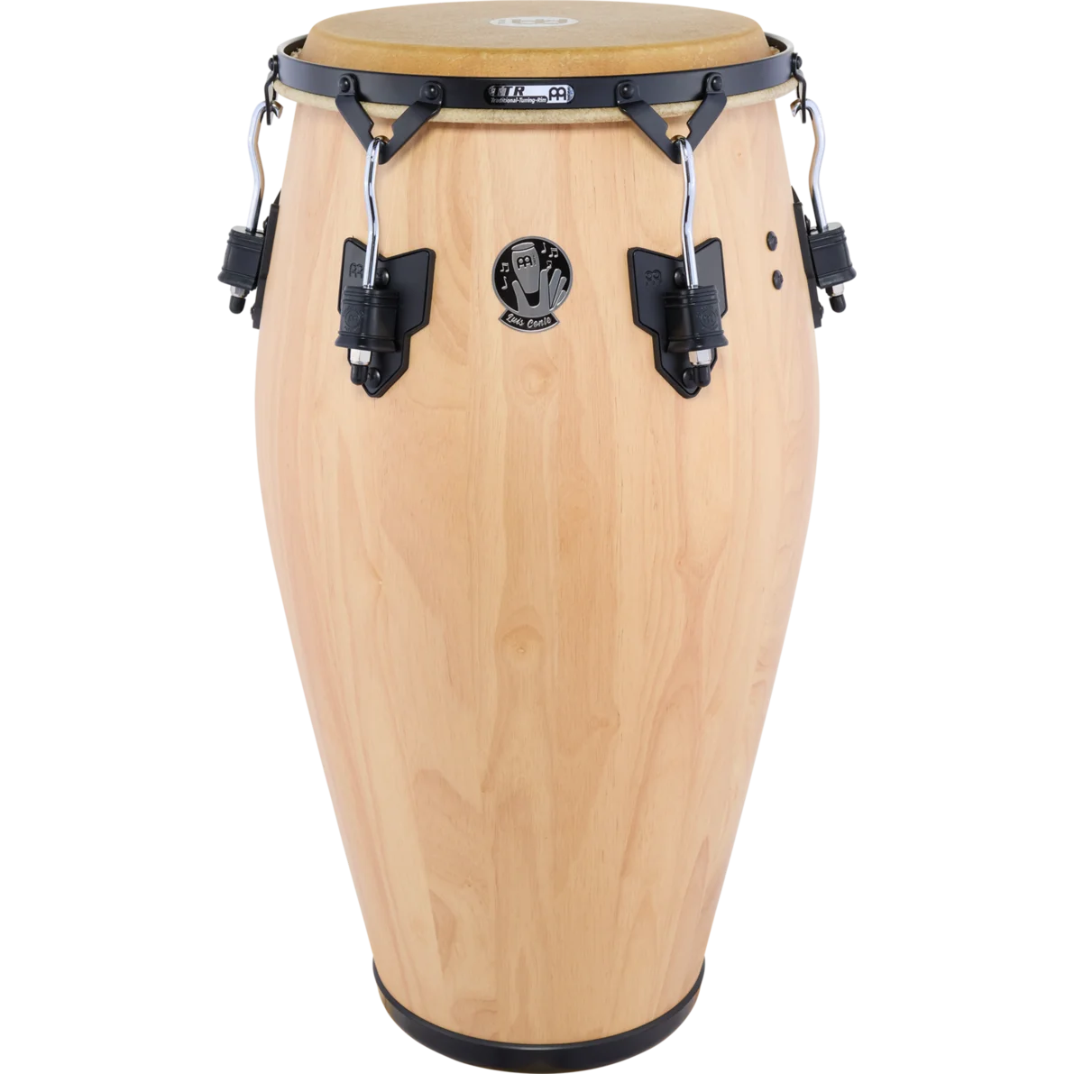 Meinl Artist Series Luis Conte conga in natural finish, front view with the Luis Conte badge