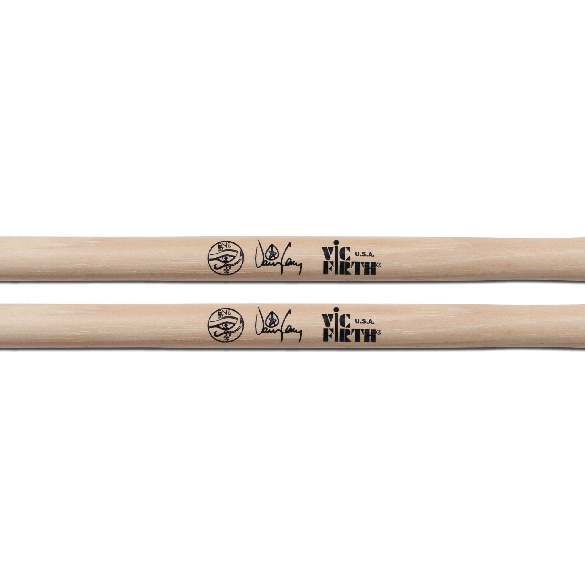 Danny Carey signature and emblem printed on Vic Firth SDCN drumsticks