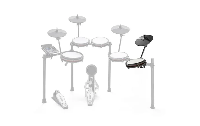 Alesis Nitro Max Expansion Pack tom pad and cymbal highlighted on the right side of a Nitro Max kit