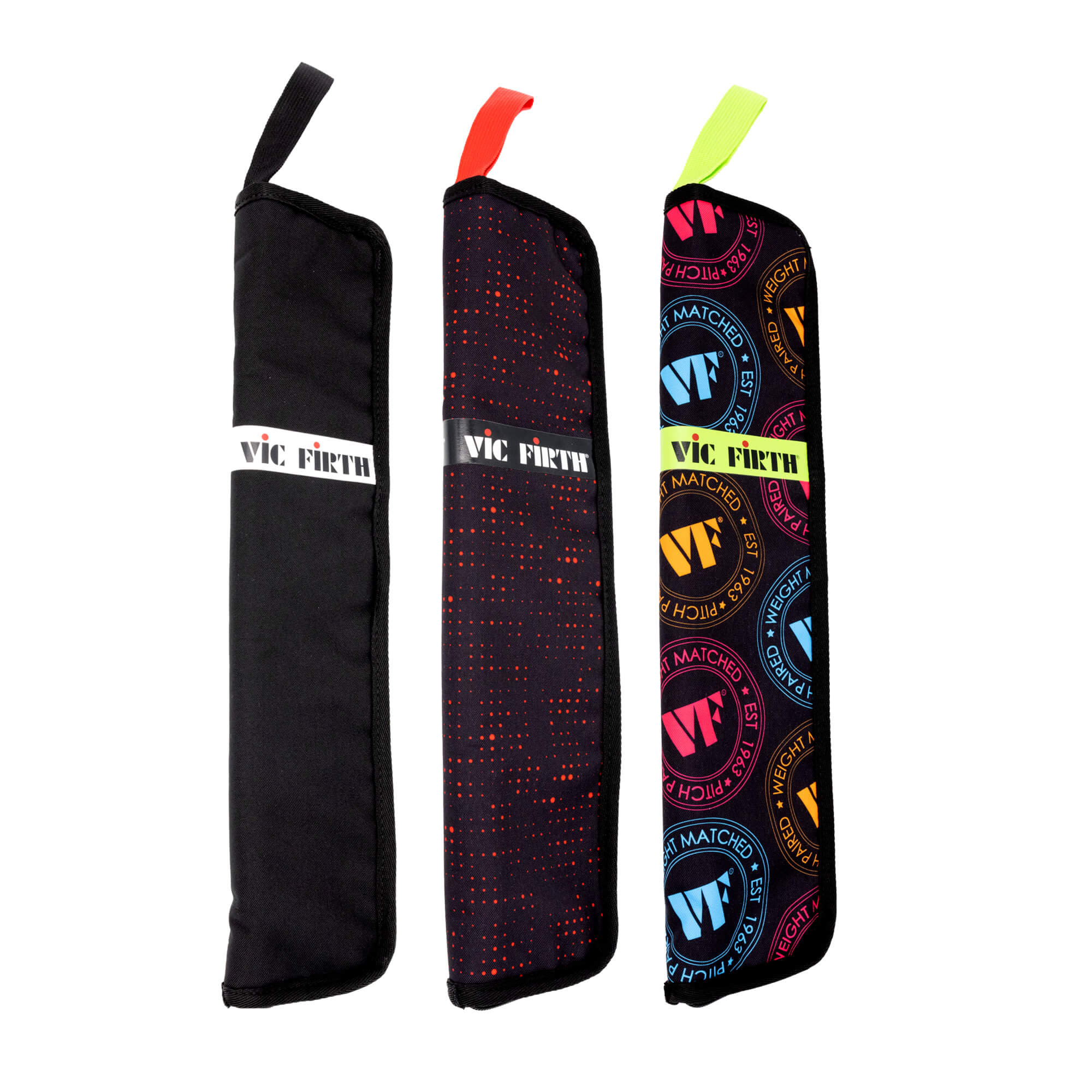Vic Firth Essential Stick Bags in Red Dot, Neon and Black
