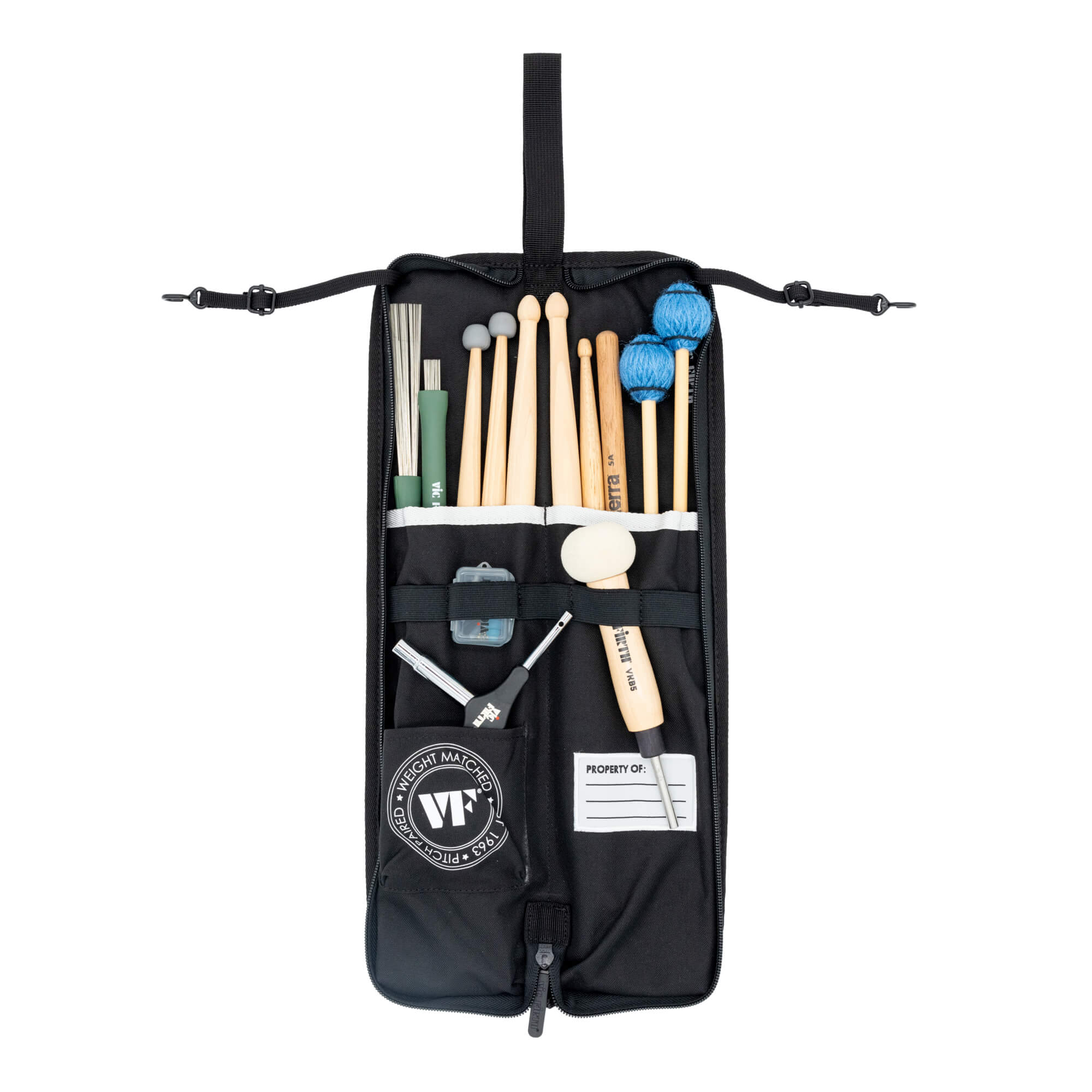 Vic Firth Essential Stick Bag – Black, open with sticks